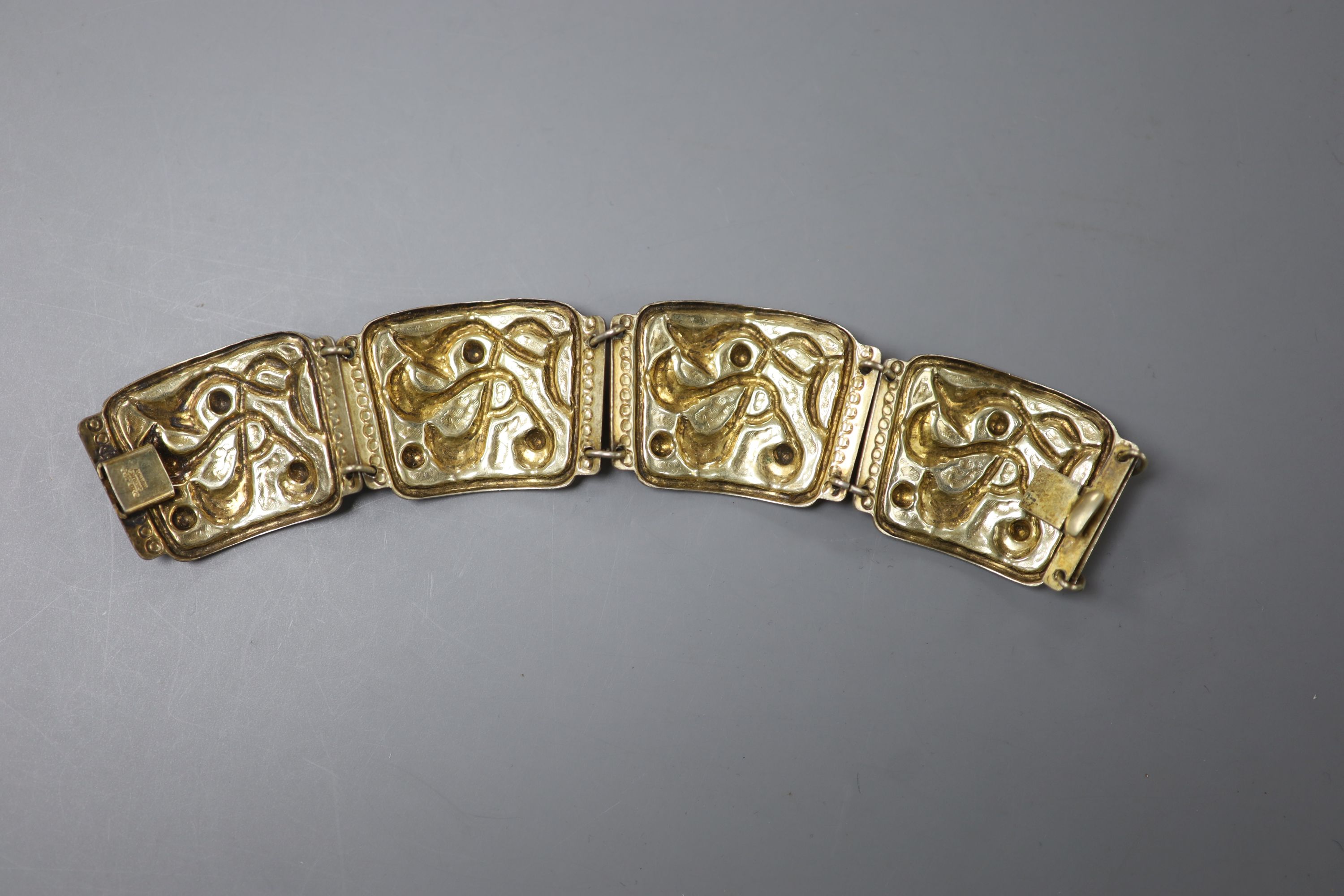 A stylish Norwegian 925s and polychrome enamel bracelet by Oystein Balle, of curved design, approx. 17.5cm, gross weight 53 grams.